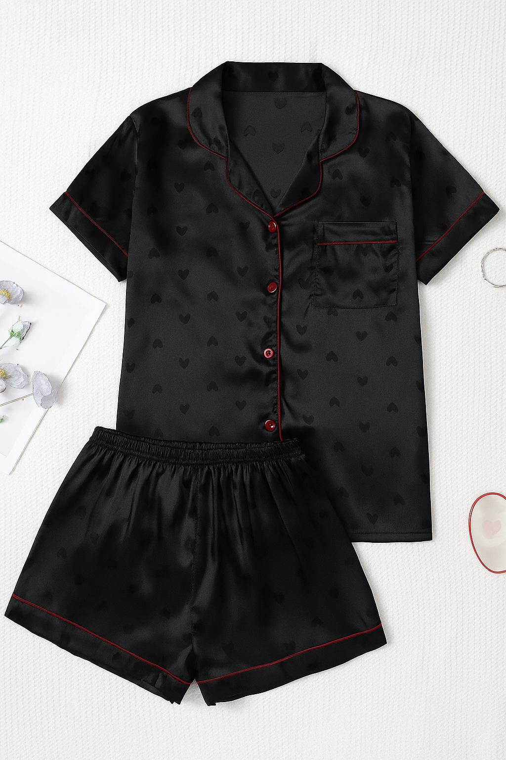 Zijdezacht Satijnen Dames Pyjama Set – Lichtgewicht Zomerslaapset met Verstelbare Short