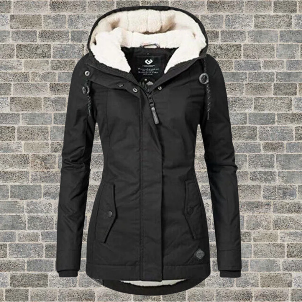 Warme Katoenen Jas met Capuchon en Zachte Fleece Voering – Stijlvolle & Comfortabele Lange Damesjas