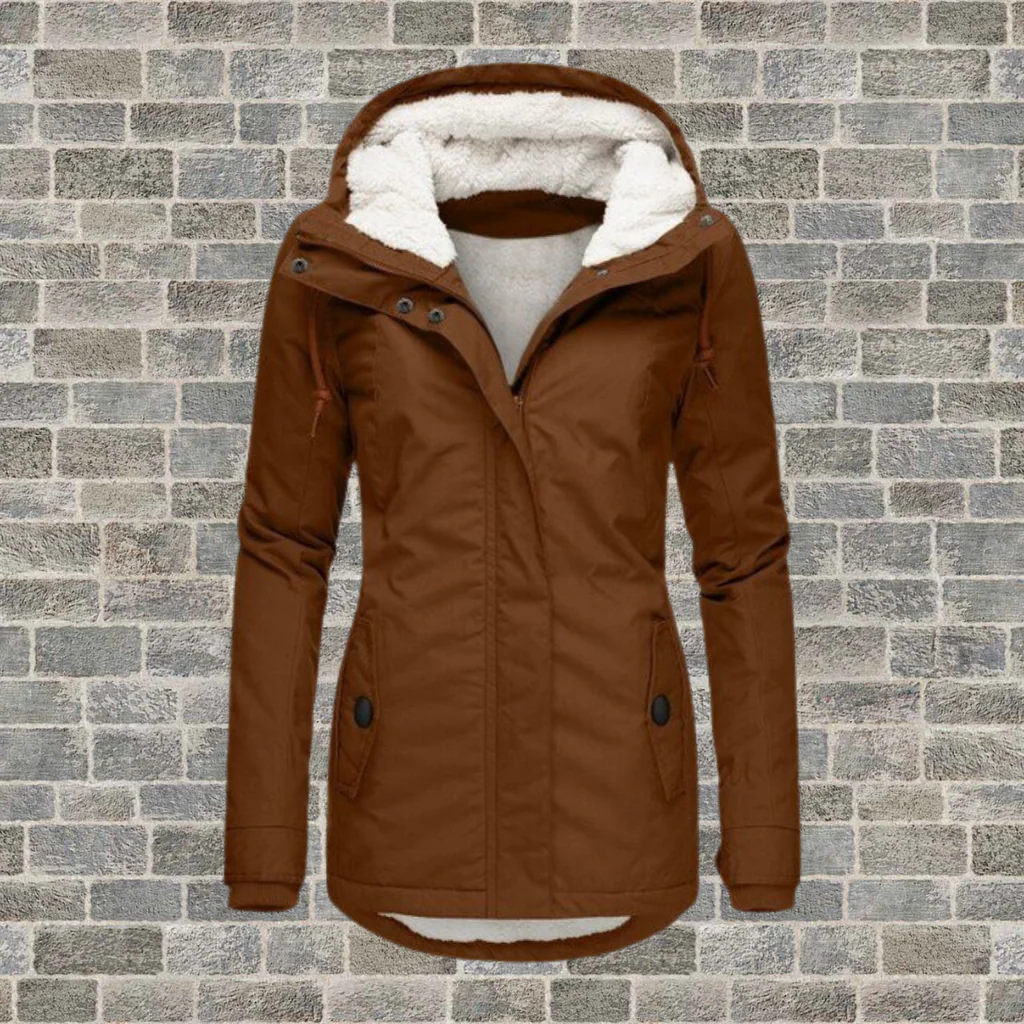 Warme Katoenen Jas met Capuchon en Zachte Fleece Voering – Stijlvolle & Comfortabele Lange Damesjas