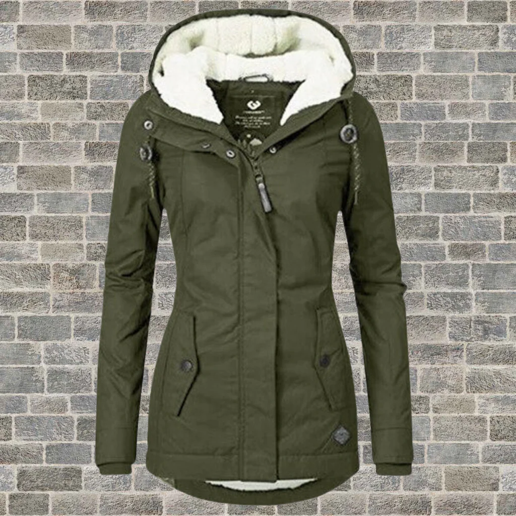 Warme Katoenen Jas met Capuchon en Zachte Fleece Voering – Stijlvolle & Comfortabele Lange Damesjas