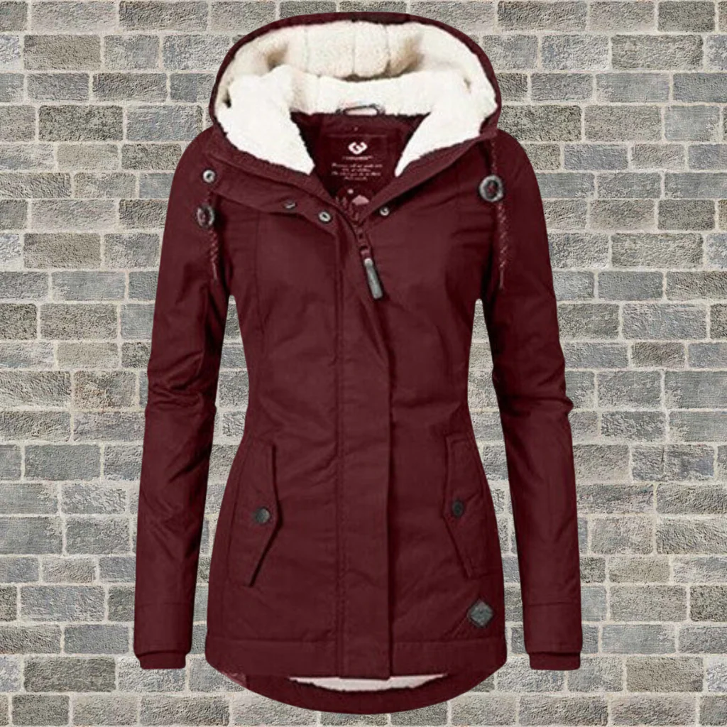 Warme Katoenen Jas met Capuchon en Zachte Fleece Voering – Stijlvolle & Comfortabele Lange Damesjas