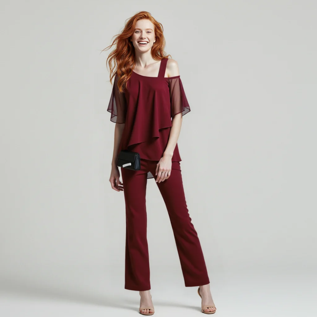 Elegante Tweedelige Jumpsuit met Cold Shoulder – Stijlvolle en Comfortabele Damesoutfit
