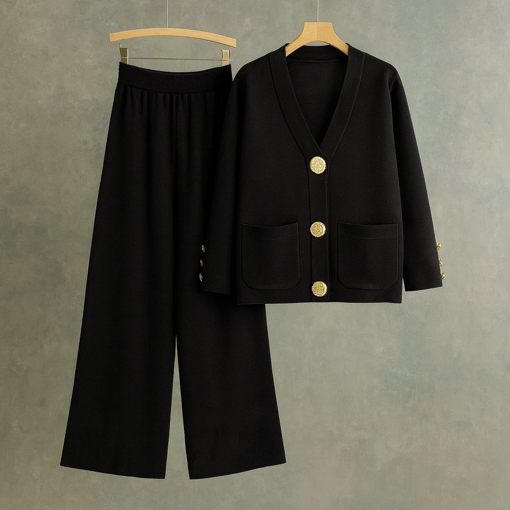 Elegante Twee-delige Set – Chique Top met Lange Mouwen & Bijpassende Broek voor Moeiteloze Stijl