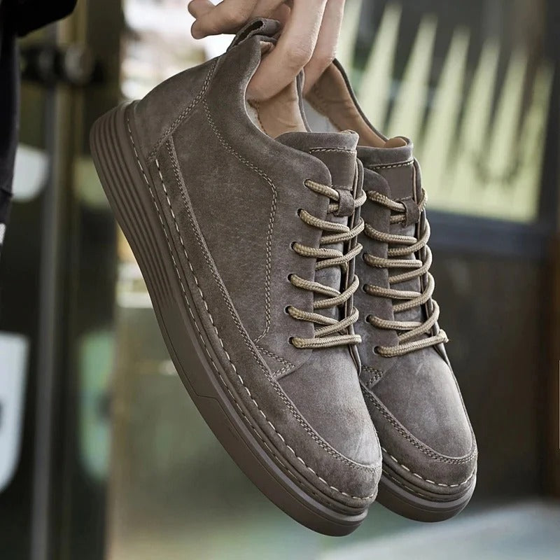 Heren Lage Leren Sneakers met Gevoerde Zool – Casual & Nette Dagelijkse Schoenen