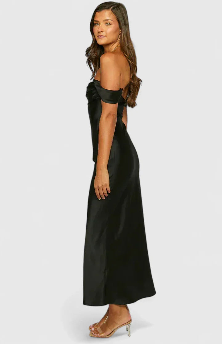Elegante Off-Shoulder Midi Jurk – Stijlvolle Avond- en Feestjurk voor Dames