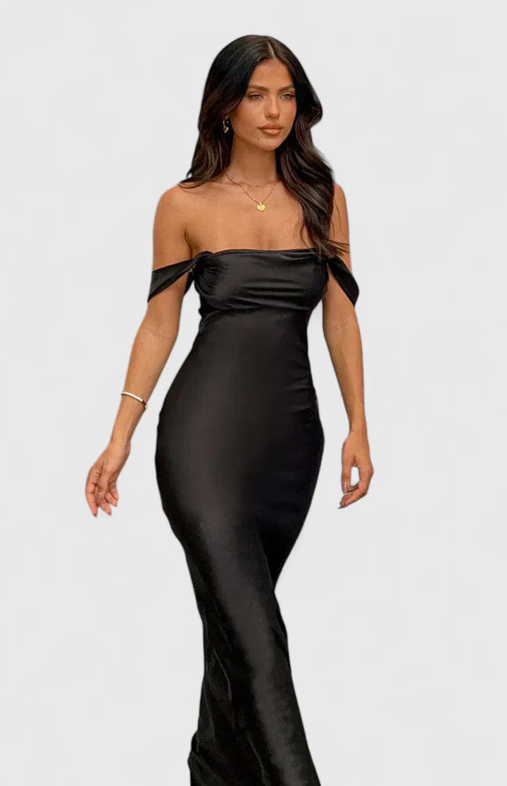 Elegante Off-Shoulder Midi Jurk – Stijlvolle Avond- en Feestjurk voor Dames