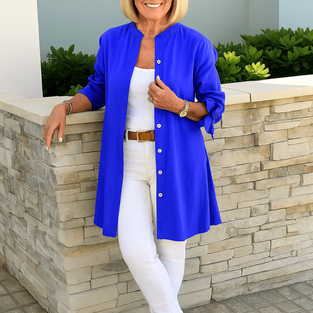 Effen Overhemd Blouse met Strik Mouwen – Elegante Vrouwen Blouse voor Kantoor en Uitgaan