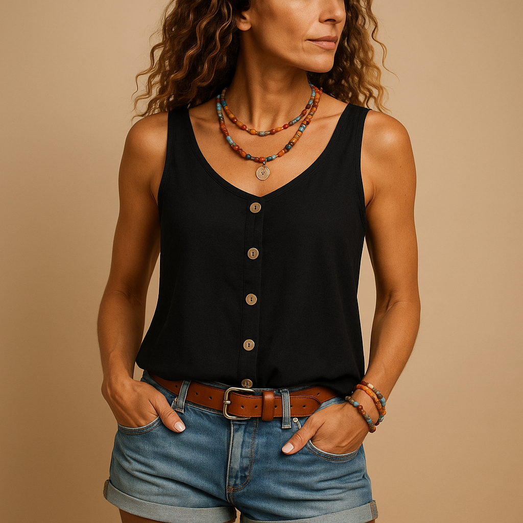 Luchtige Mouwloze Top met V-hals voor Dames – Casual, Comfortabel en Perfect voor Zomerse Dagen
