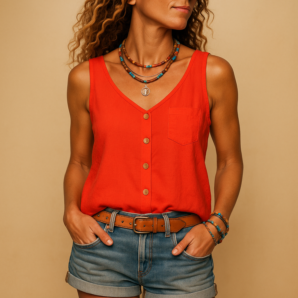 Luchtige Mouwloze Top met V-hals voor Dames – Casual, Comfortabel en Perfect voor Zomerse Dagen