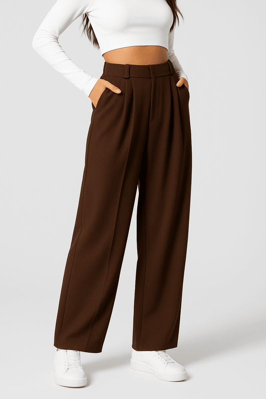 High-Waist Damesbroek met Wijde Pijpen – Elegante & Comfortabele Pantalon voor Werk en Vrije Tijd