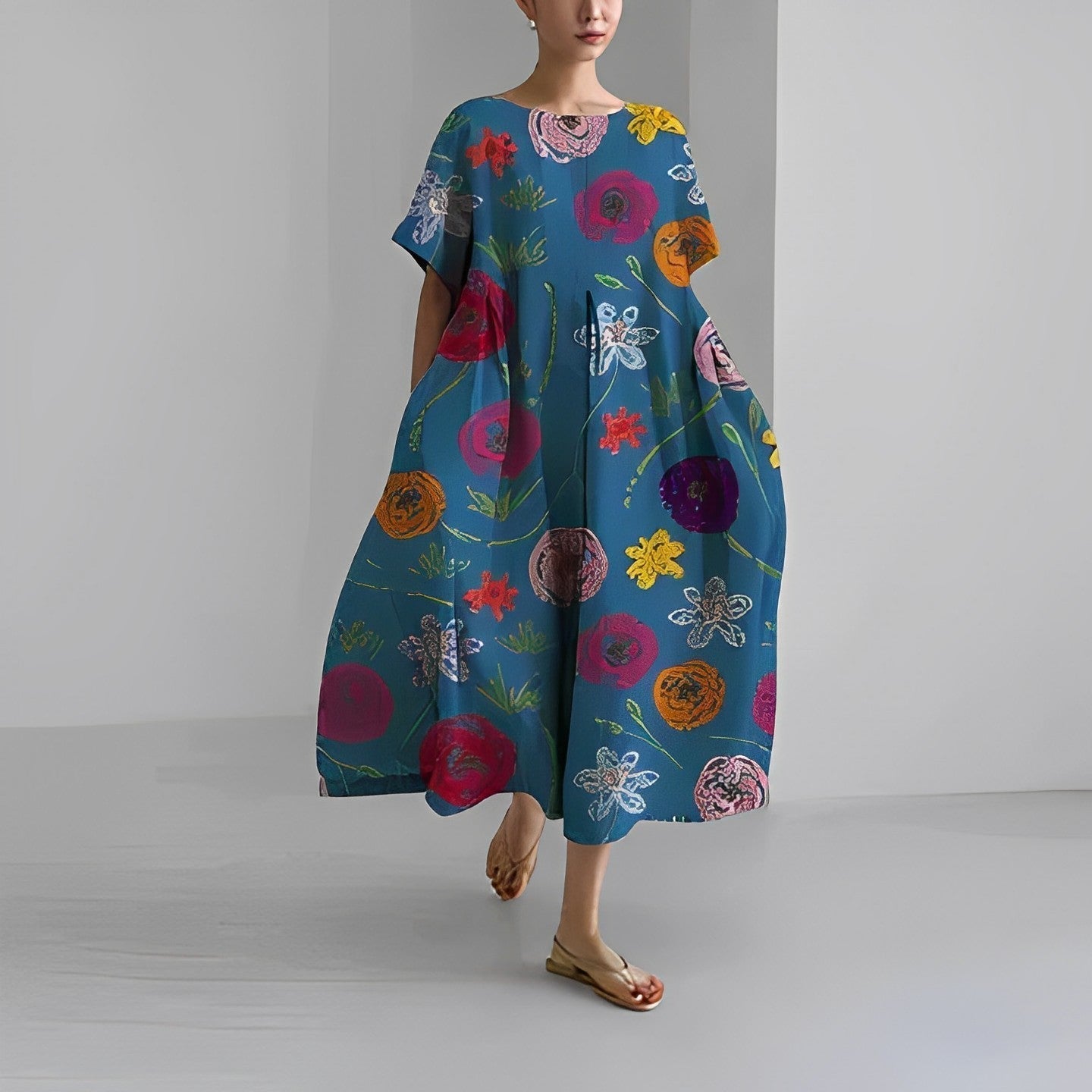 Artistieke Oversized Jurk met Kleurrijke Print – Moderne Boho Stijl voor Moeiteloze Eleganties