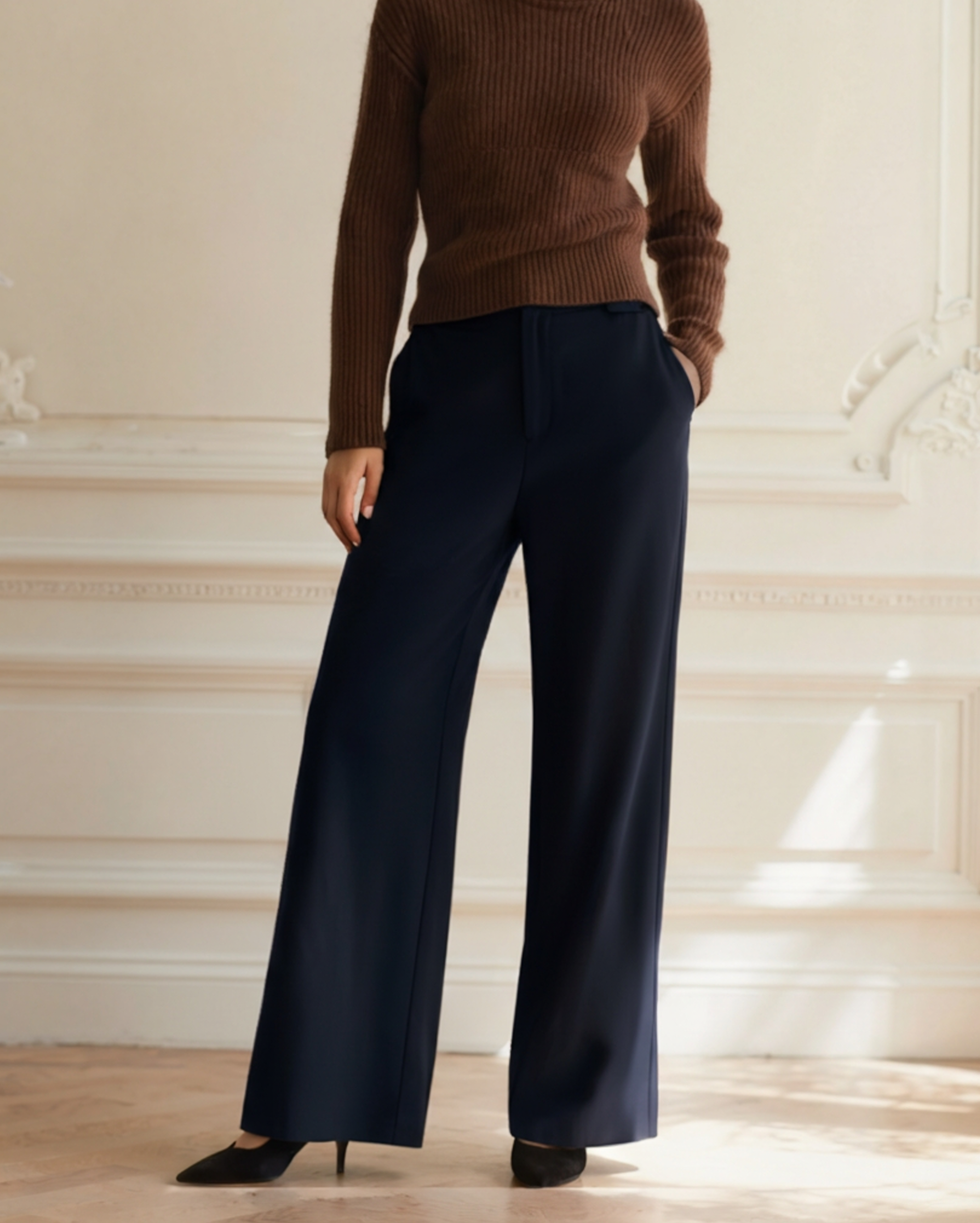 Dames Wide-Leg Broek – Elegante Hoge Taille, Getailleerde Pasvorm & Kantoorproof