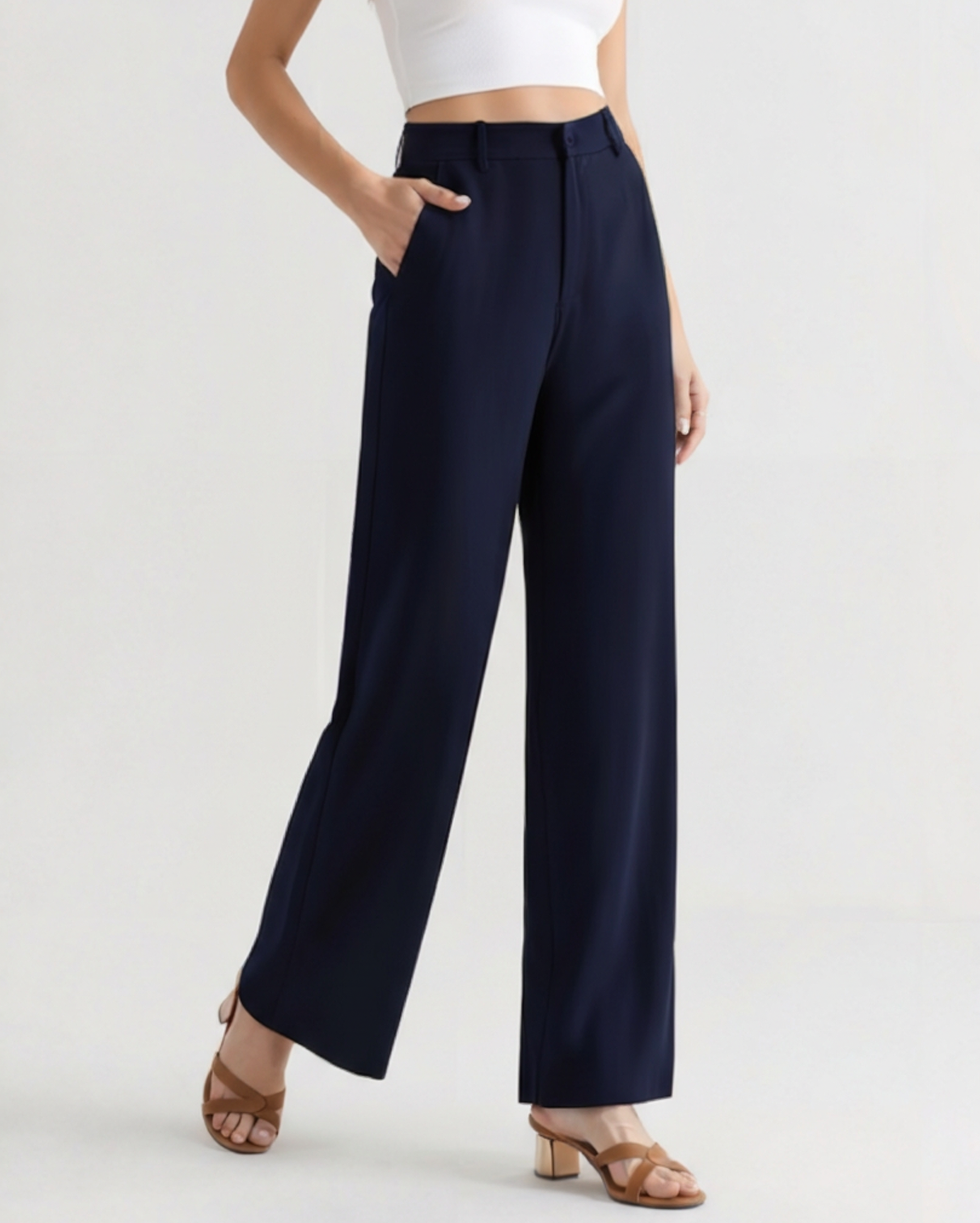 Dames Wide-Leg Broek – Elegante Hoge Taille, Getailleerde Pasvorm & Kantoorproof