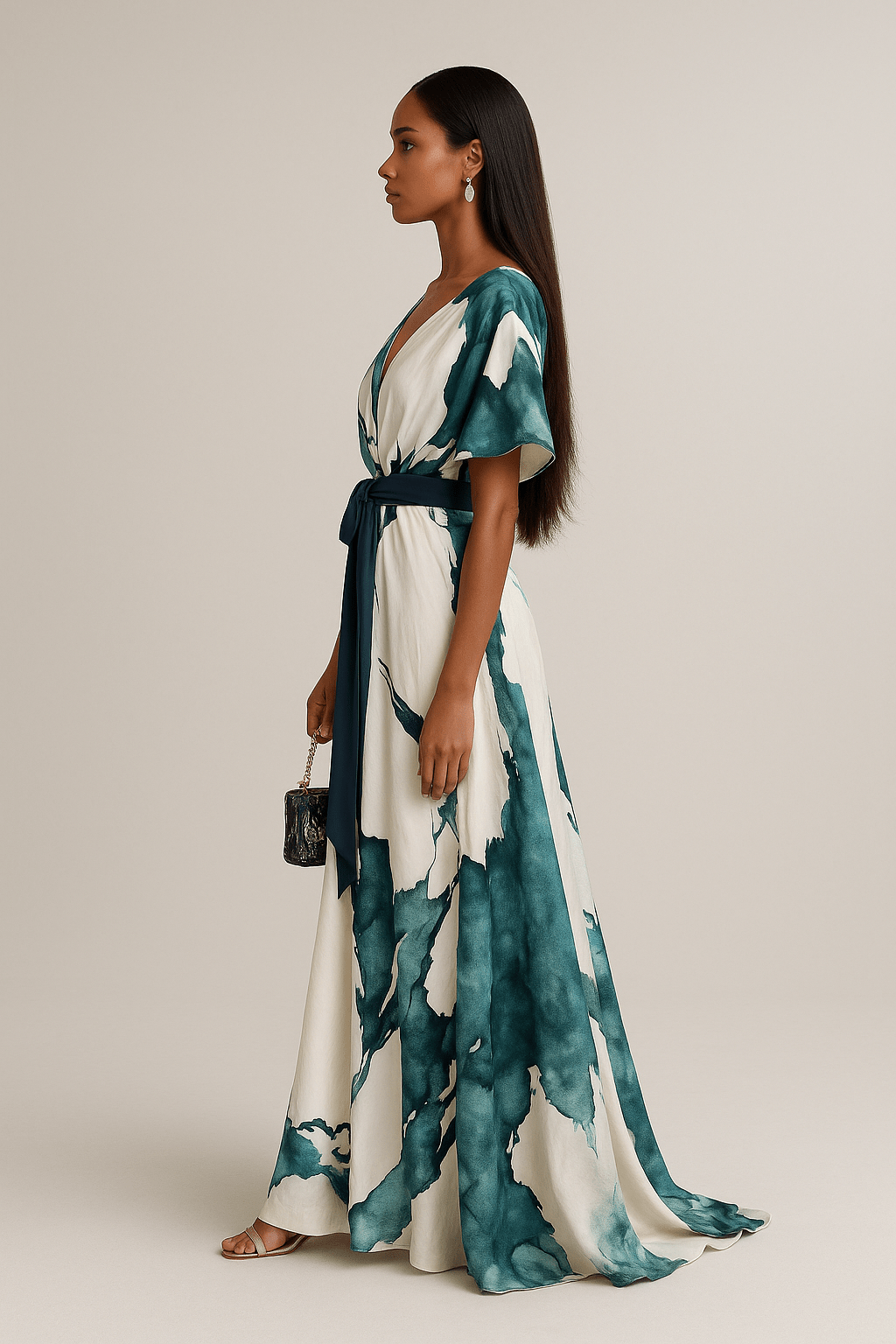 Lange Jurk met Aquarelprint – Elegante Maxi Jurk voor Dames