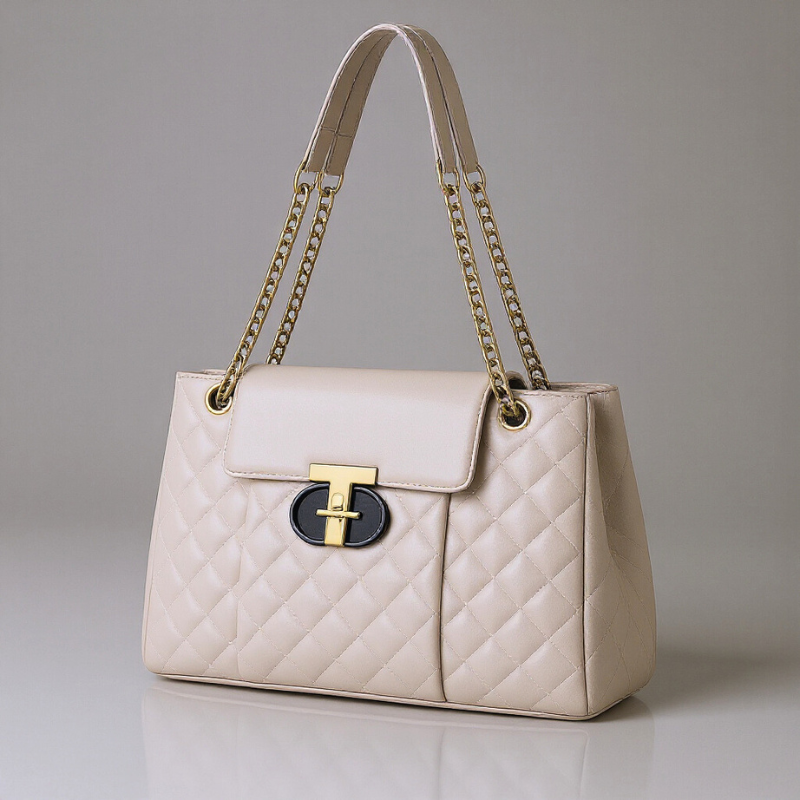 Luxe Diamant-Quilt Schoudertas met Gouden Details