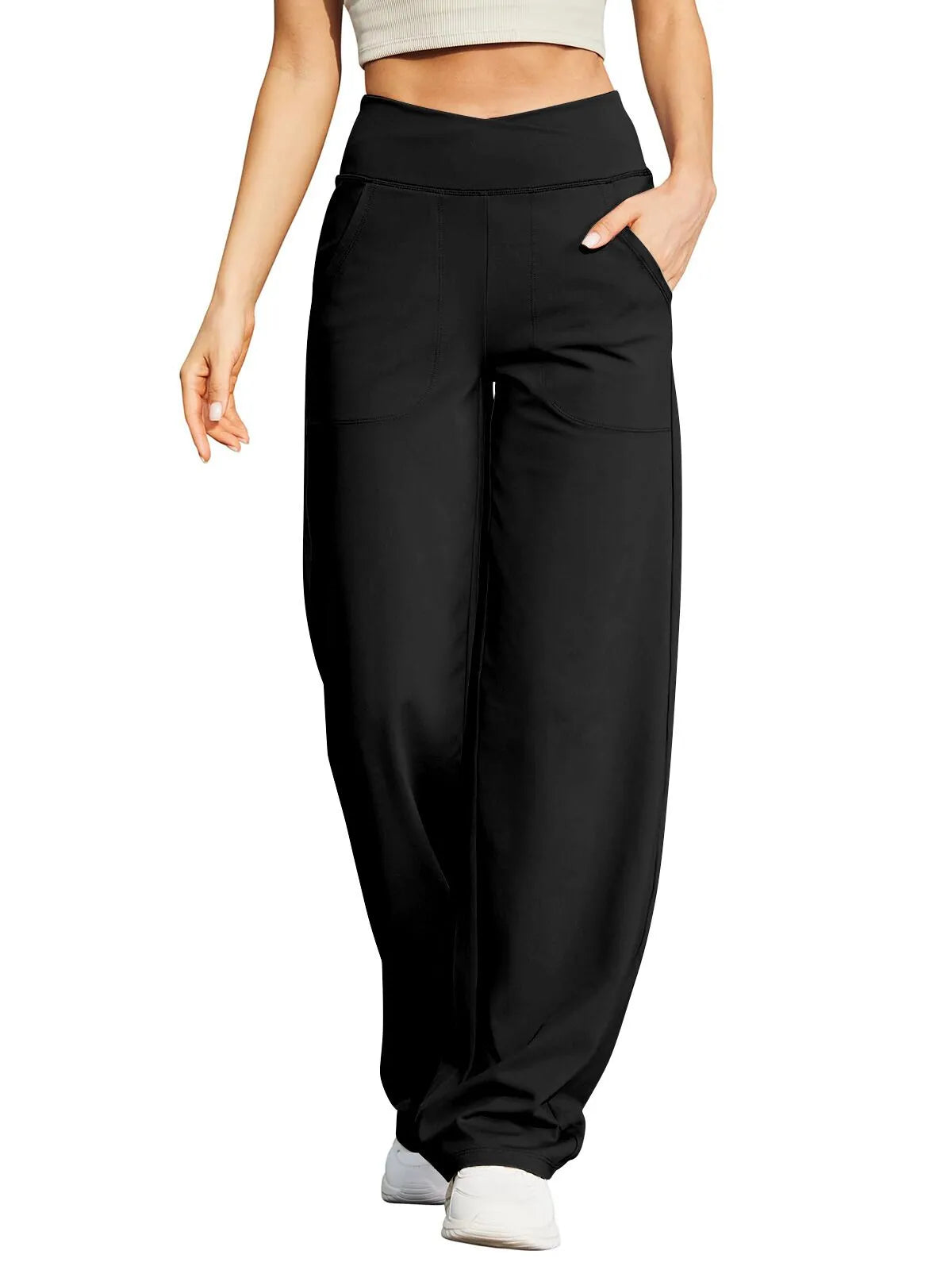Hoge Taille Wijde Pijpen Broek met Zakken – Comfortabele Allround Broek voor Werk, Yoga en Vrijetijd