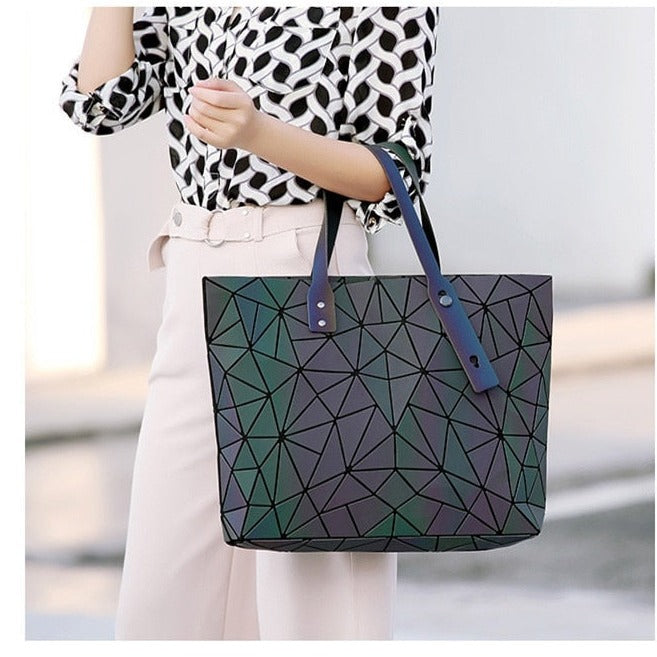Geometrische Tote Bag – Stijlvolle Luminieuze Handtas met Iriserend Effect & Schouderbanden