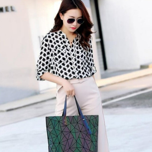 Geometrische Tote Bag – Stijlvolle Luminieuze Handtas met Iriserend Effect & Schouderbanden