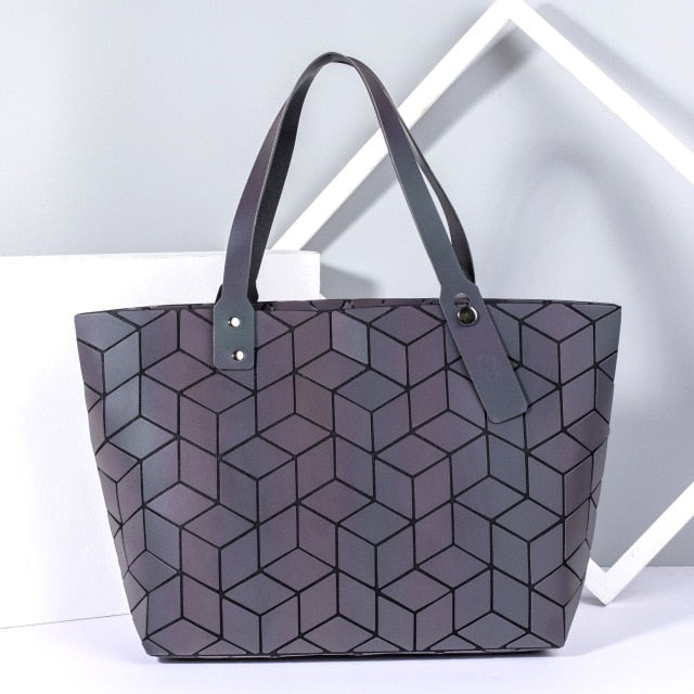 Geometrische Tote Bag – Stijlvolle Luminieuze Handtas met Iriserend Effect & Schouderbanden