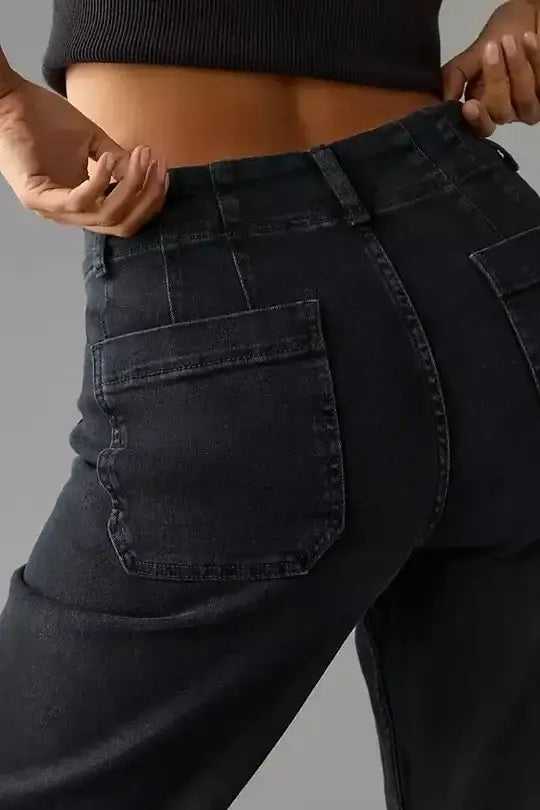 Korte jeans met wijde pijpen en buikcontrol – Comfortabele stretch & billenliftende pasvorm