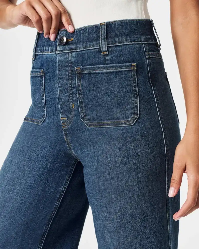 Korte jeans met wijde pijpen en buikcontrol – Comfortabele stretch & billenliftende pasvorm