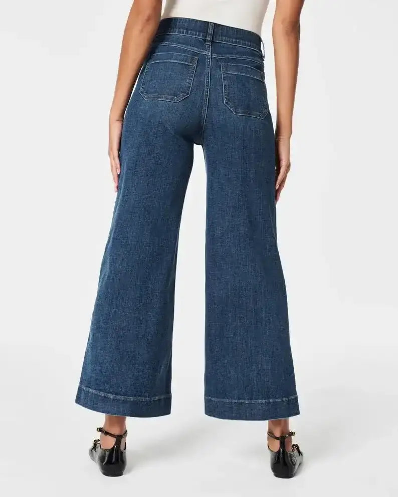 Korte jeans met wijde pijpen en buikcontrol – Comfortabele stretch & billenliftende pasvorm