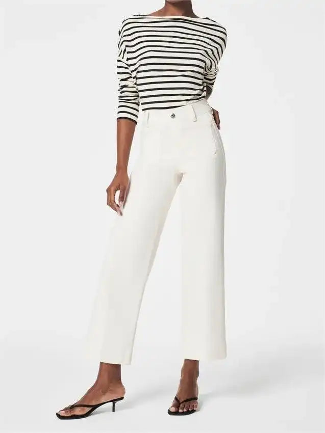 Korte jeans met wijde pijpen en buikcontrol – Comfortabele stretch & billenliftende pasvorm