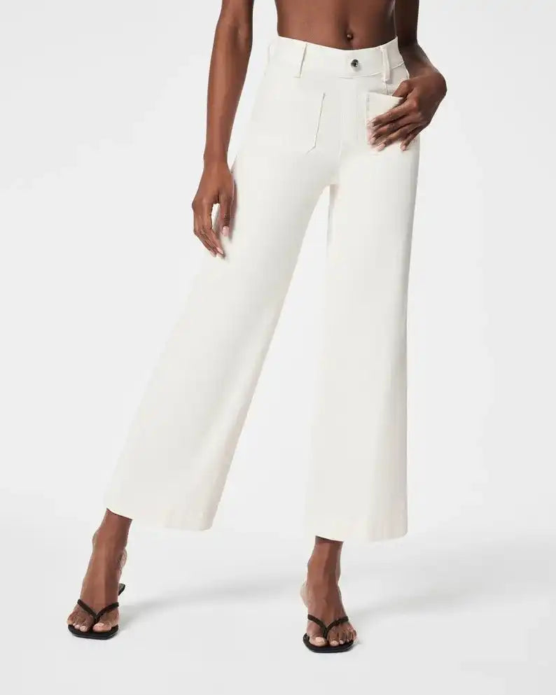 Korte jeans met wijde pijpen en buikcontrol – Comfortabele stretch & billenliftende pasvorm
