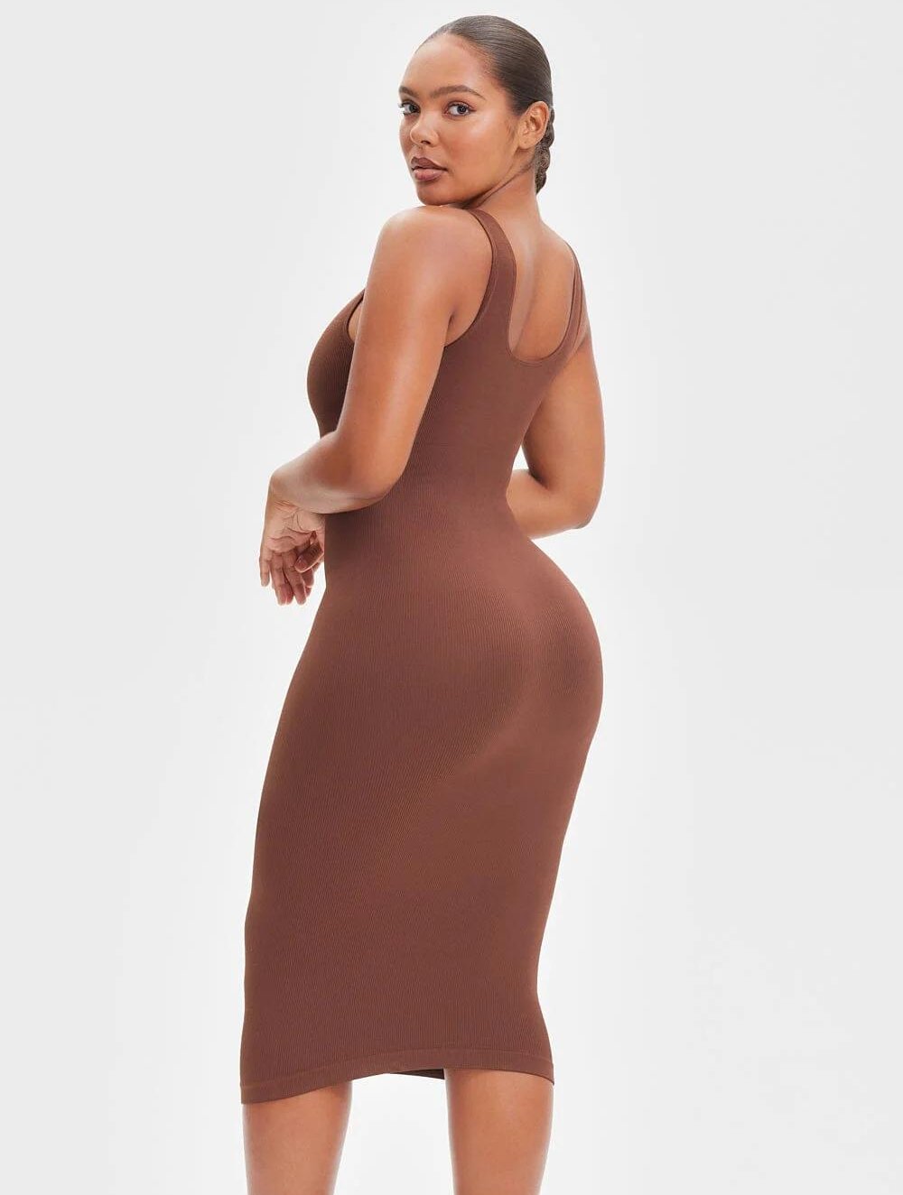 Shapewear Jurk met Diepe V-Hals en Lange Mouwen