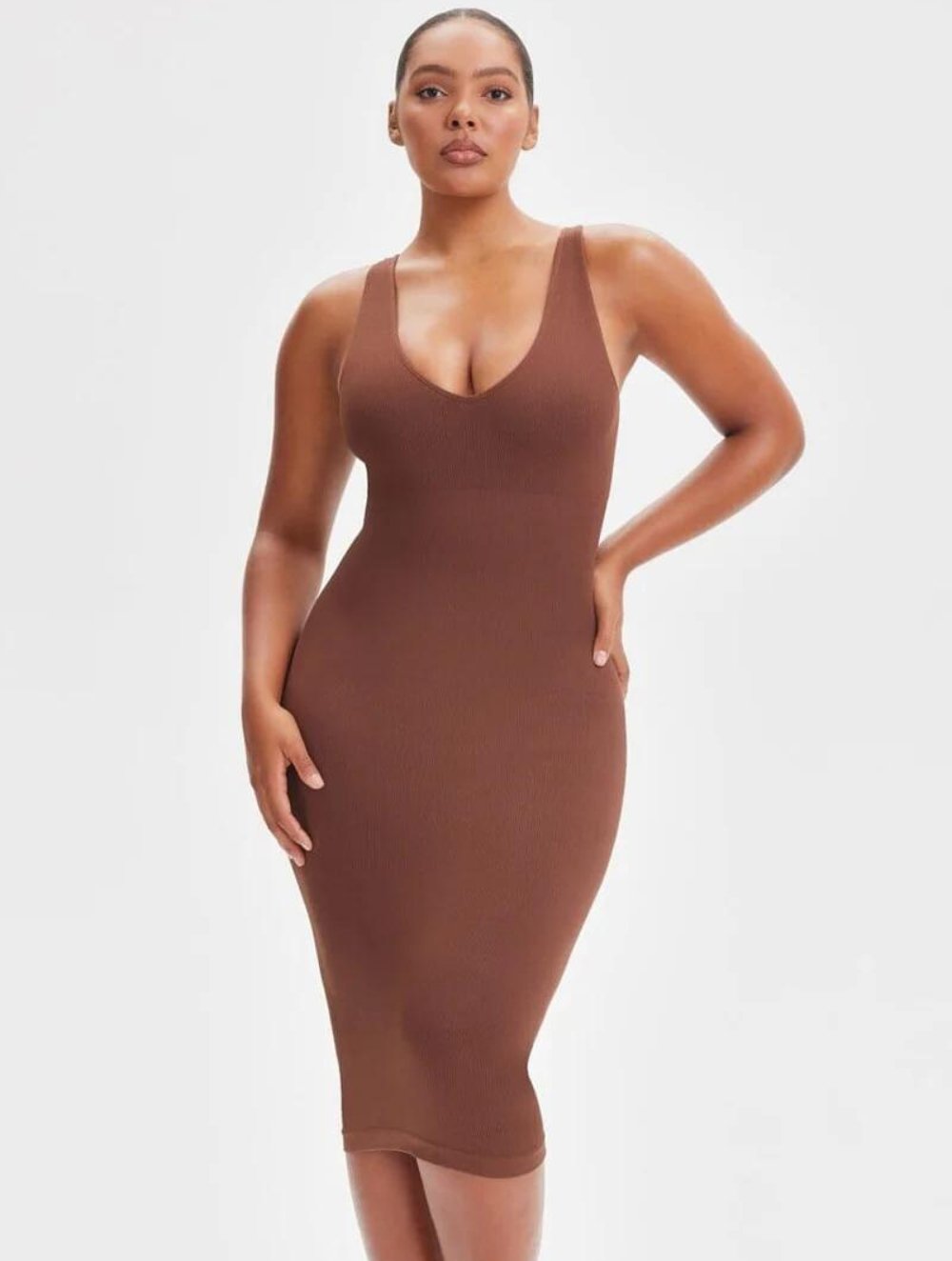 Shapewear Jurk met Diepe V-Hals en Lange Mouwen