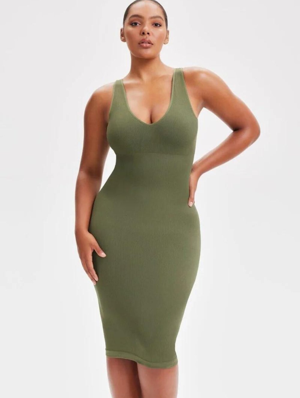 Shapewear Jurk met Diepe V-Hals en Lange Mouwen
