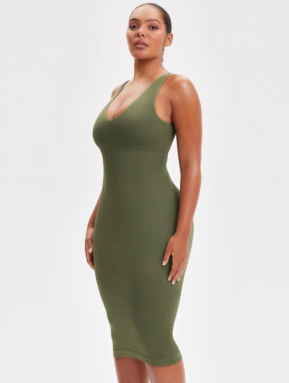 Shapewear Jurk met Diepe V-Hals en Lange Mouwen