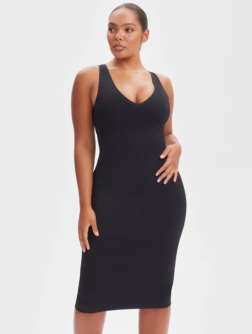 Shapewear Jurk met Diepe V-Hals en Lange Mouwen
