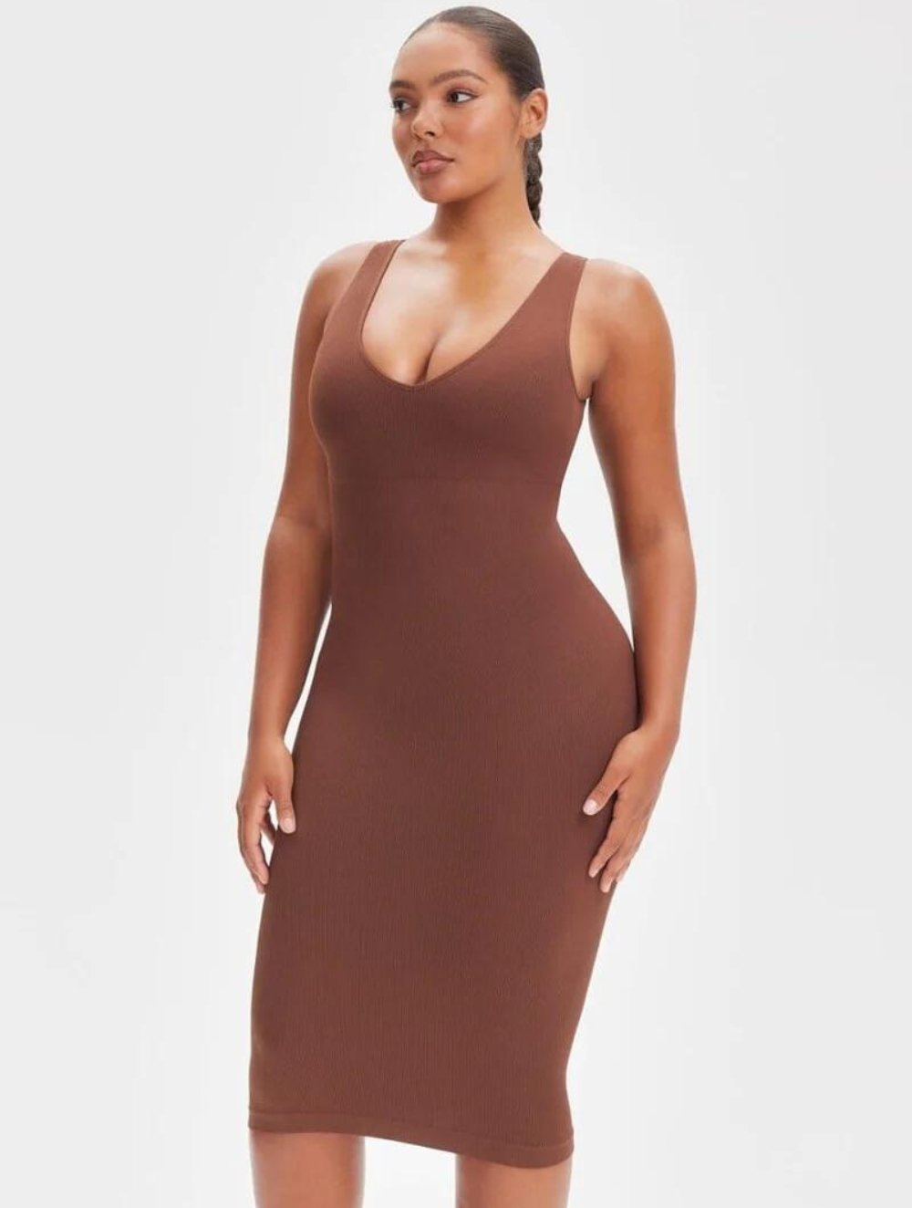 Shapewear Jurk met Diepe V-Hals en Lange Mouwen