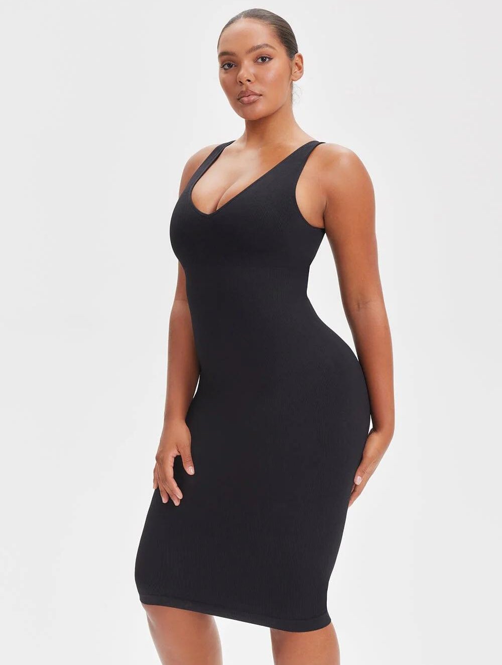 Shapewear Jurk met Diepe V-Hals en Lange Mouwen