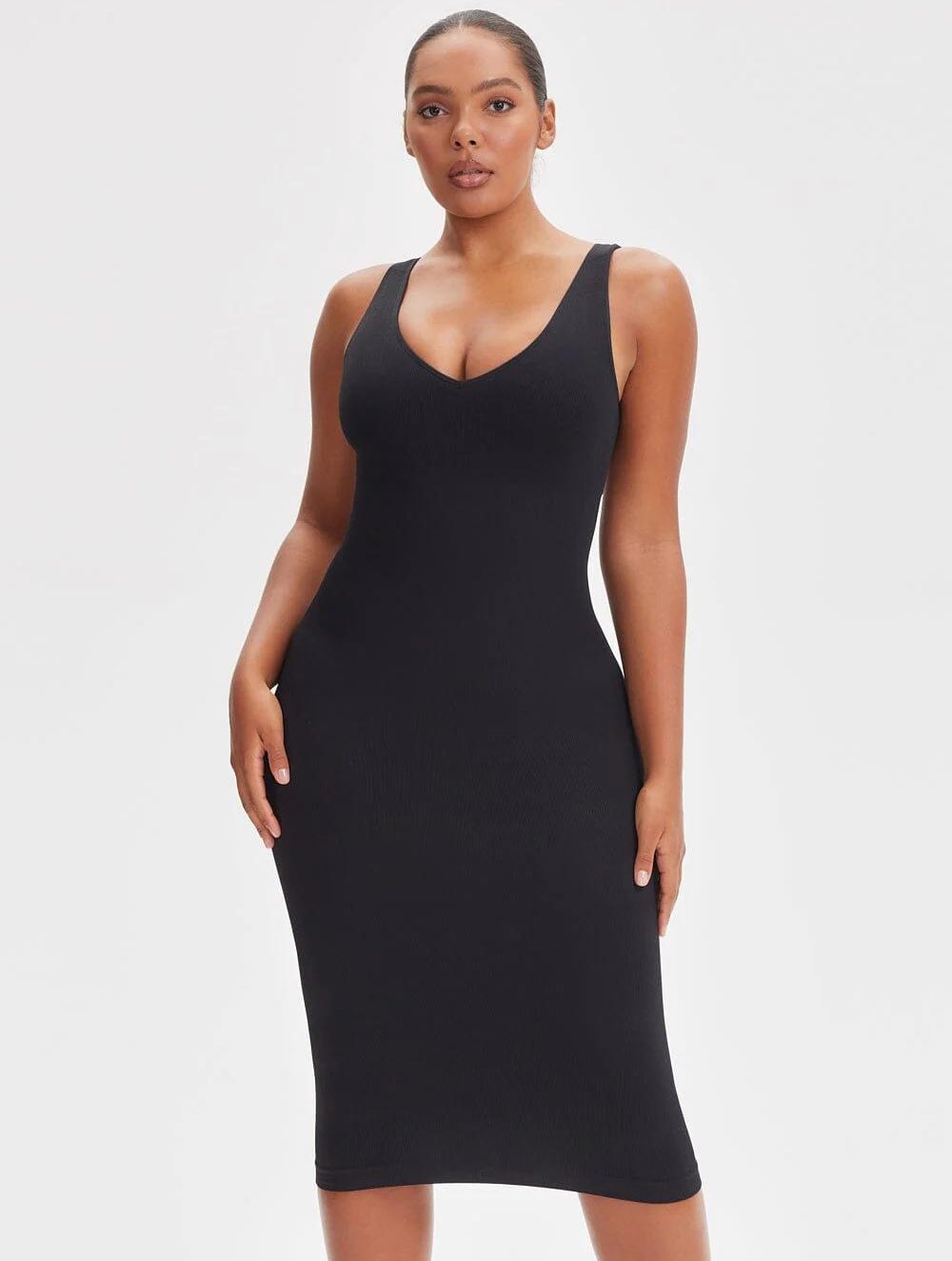 Shapewear Jurk met Diepe V-Hals en Lange Mouwen