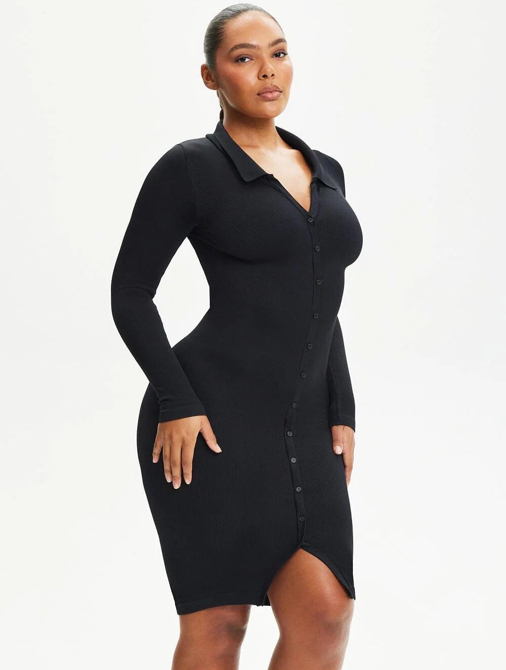 Shapewear Jurk met Kraag en Knoopdetails