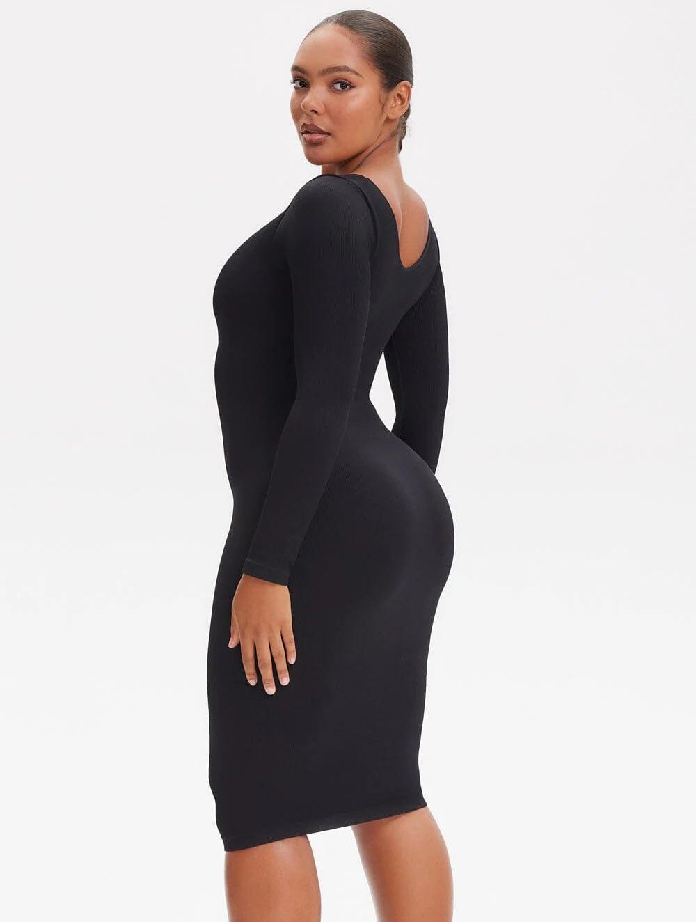 Shapewear V-Hals Jurk met Lange Mouwen