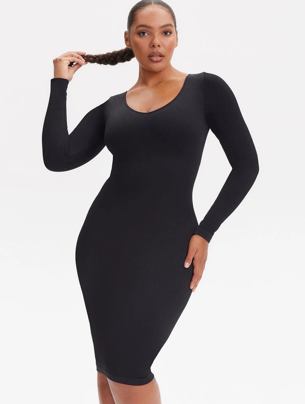 Shapewear V-Hals Jurk met Lange Mouwen