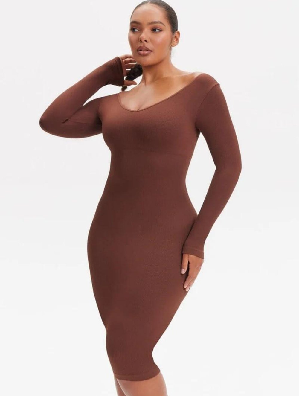 Shapewear V-Hals Jurk met Lange Mouwen