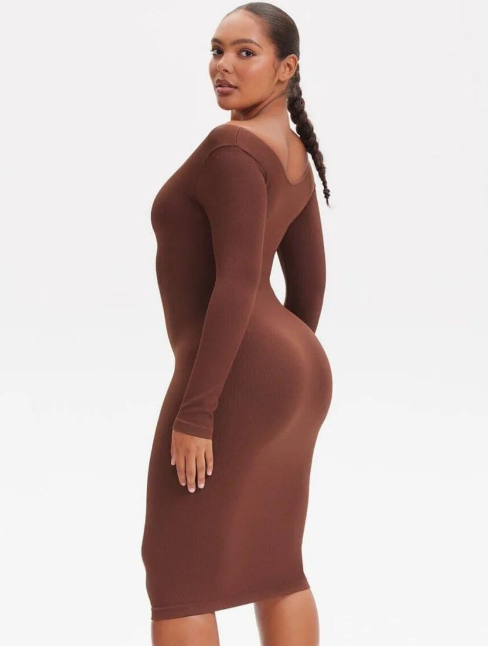Shapewear V-Hals Jurk met Lange Mouwen