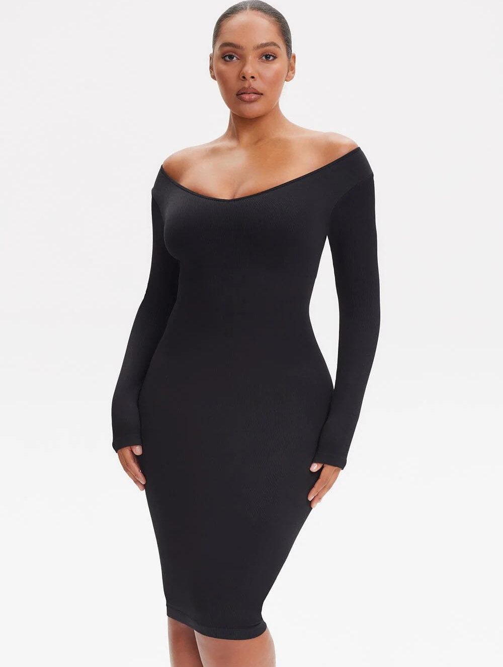Shapewear V-Hals Jurk met Lange Mouwen