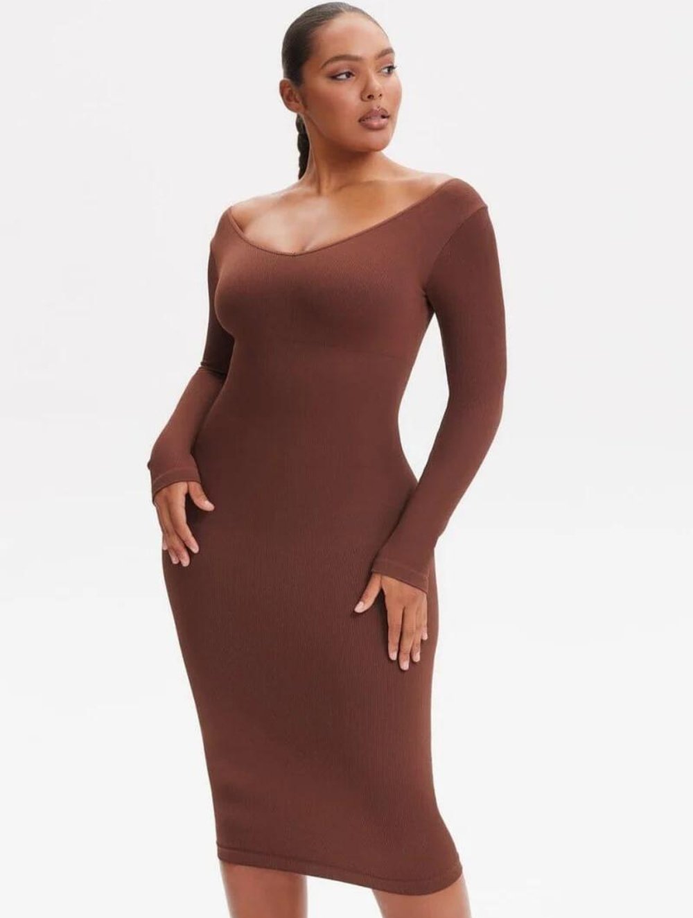 Shapewear V-Hals Jurk met Lange Mouwen