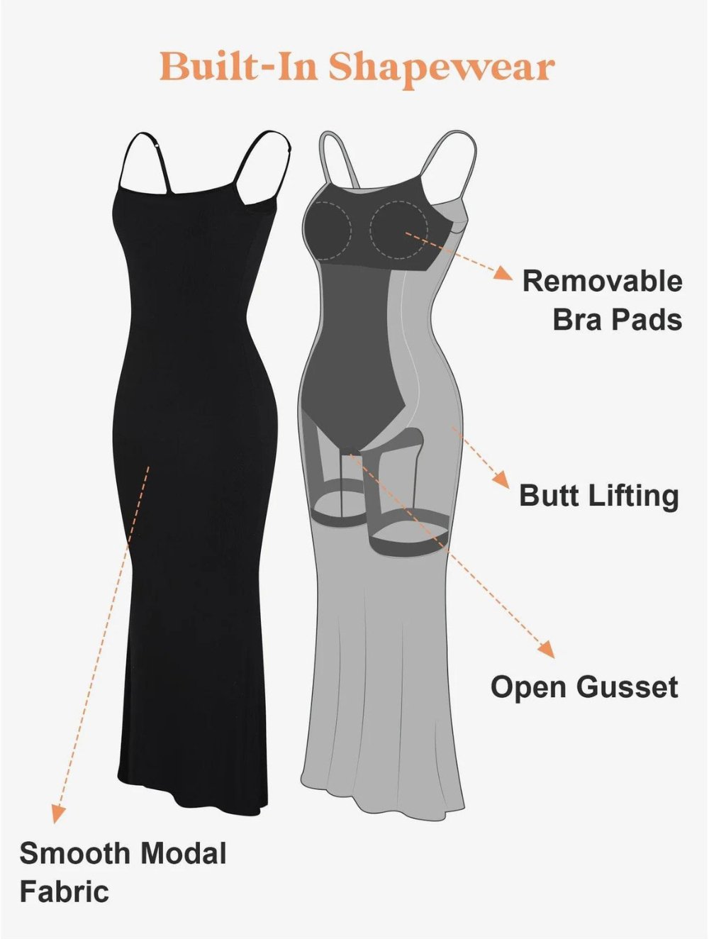 Shapewear V-hals Midi Jurk