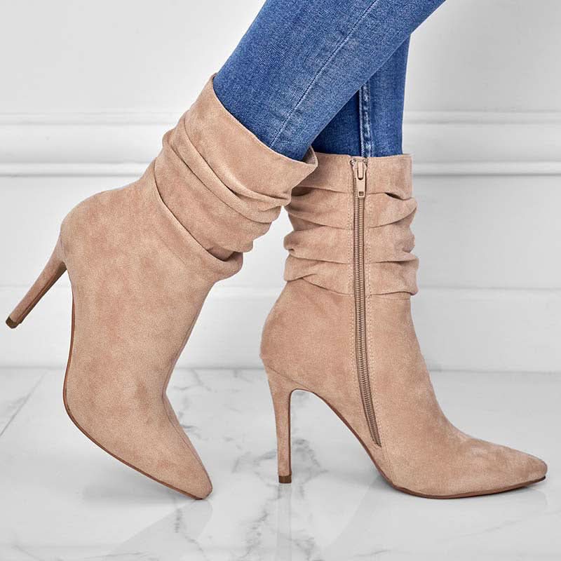 Dames Enkellaarzen met Puntige Neus en Hoge Hak – Elegante Korte Laarzen met Rits voor Casual & Formele Outfits