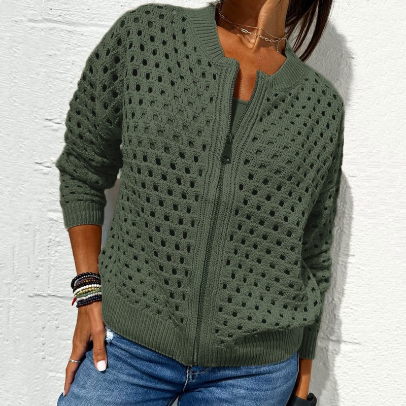 Dames Top met Ritssluiting & Holle Details – Casual en Comfortabel voor Elke Dag