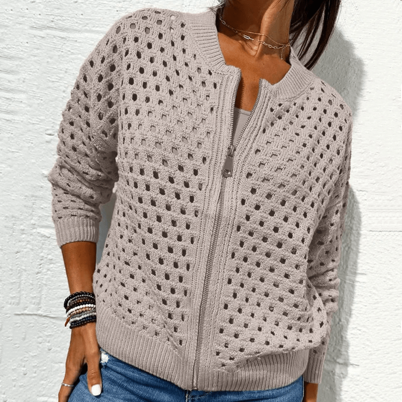 Dames Top met Ritssluiting & Holle Details – Casual en Comfortabel voor Elke Dag
