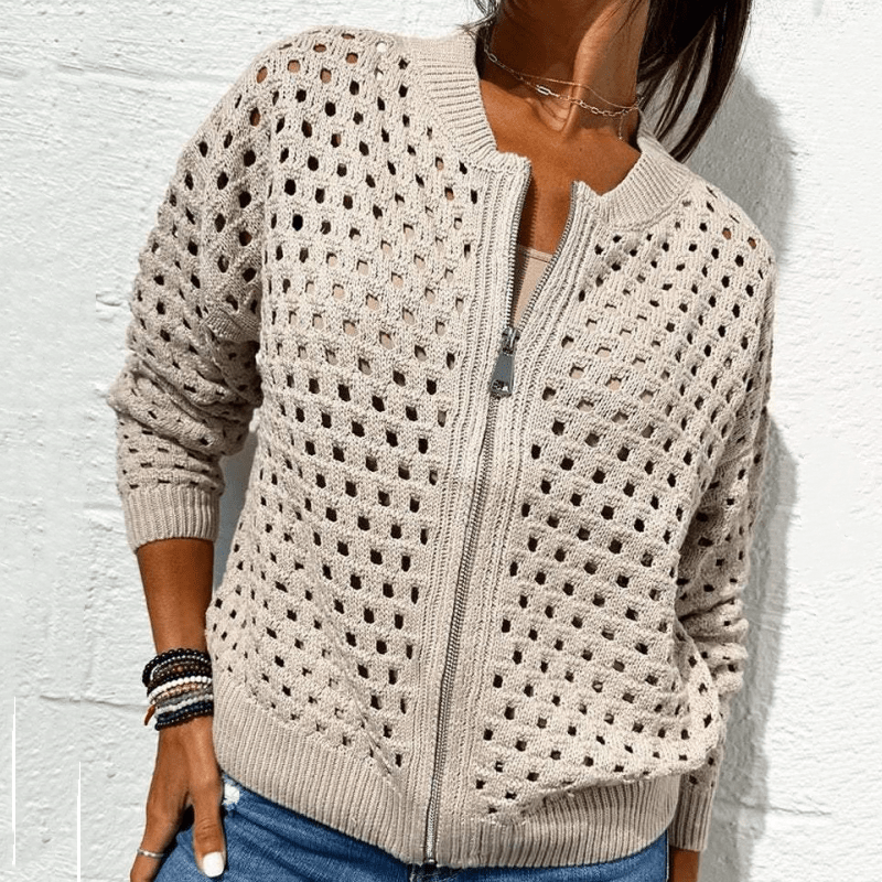 Dames Top met Ritssluiting & Holle Details – Casual en Comfortabel voor Elke Dag
