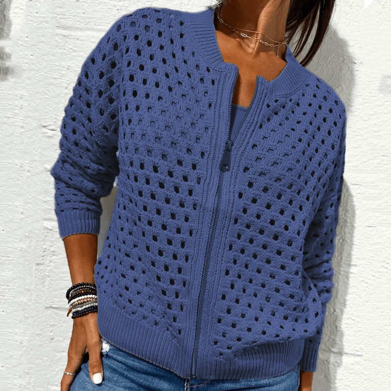 Dames Top met Ritssluiting & Holle Details – Casual en Comfortabel voor Elke Dag