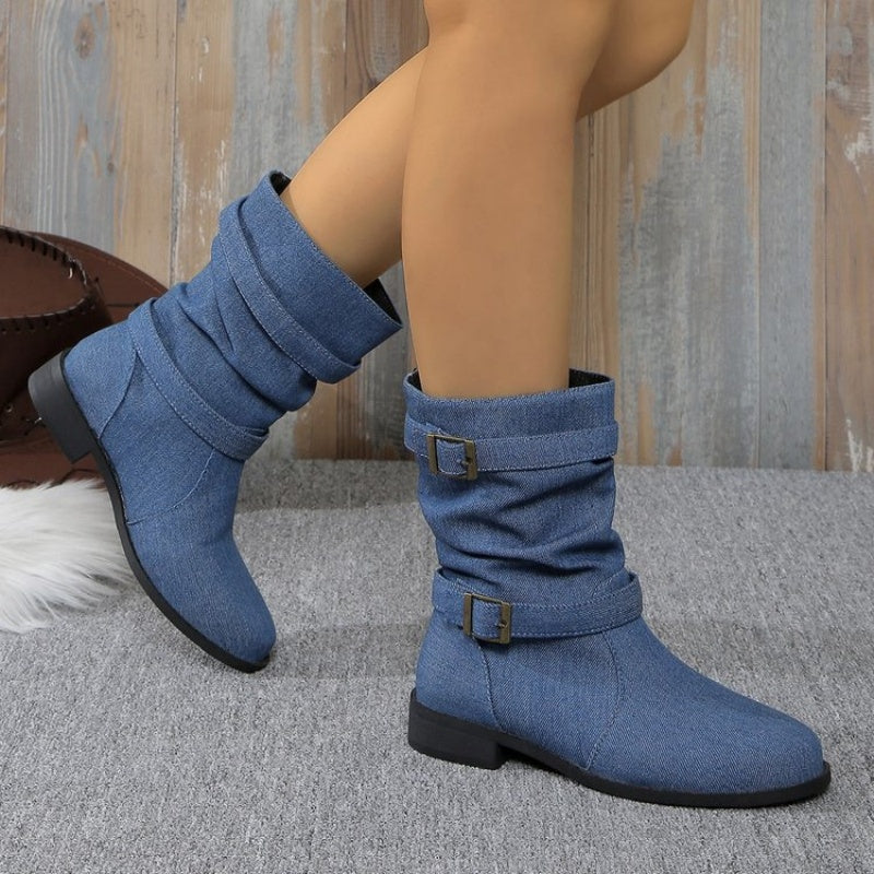 Denim Enkellaarzen met Gesp Dames – Stoer & Trendy Schoeisel